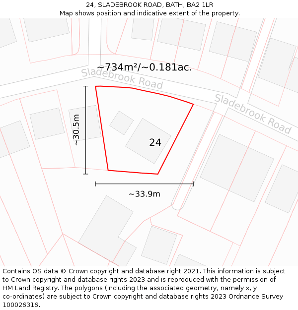 24, SLADEBROOK ROAD, BATH, BA2 1LR: Plot and title map