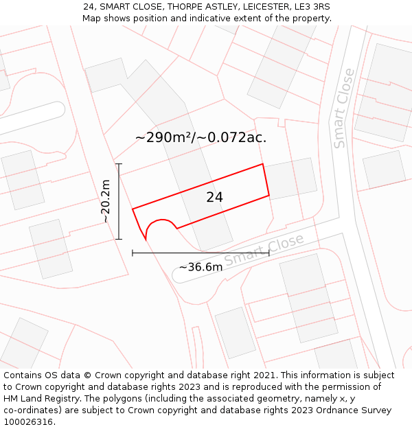 24, SMART CLOSE, THORPE ASTLEY, LEICESTER, LE3 3RS: Plot and title map