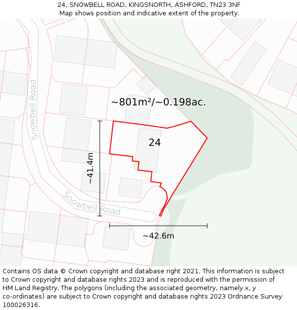 24, SNOWBELL ROAD, KINGSNORTH, ASHFORD, TN23 3NF: Plot and title map