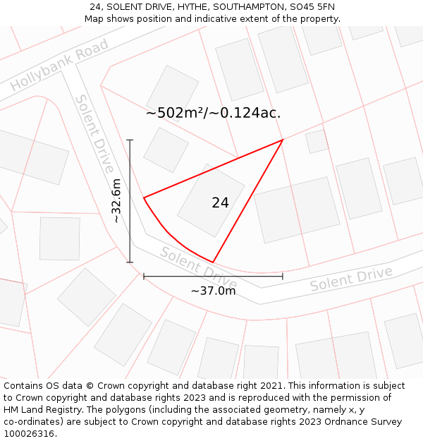 24, SOLENT DRIVE, HYTHE, SOUTHAMPTON, SO45 5FN: Plot and title map