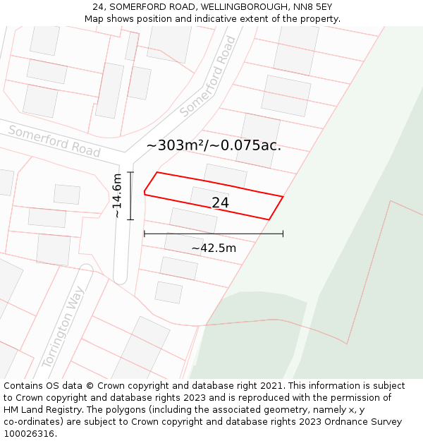 24, SOMERFORD ROAD, WELLINGBOROUGH, NN8 5EY: Plot and title map