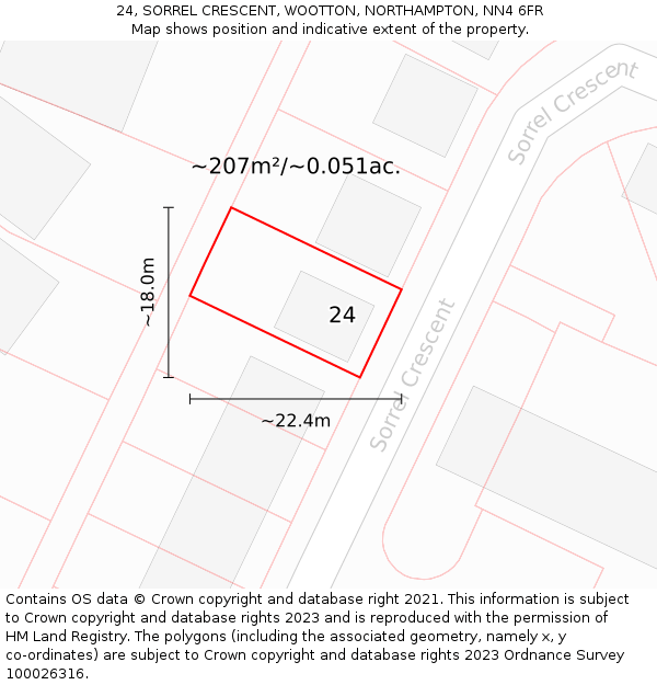 24, SORREL CRESCENT, WOOTTON, NORTHAMPTON, NN4 6FR: Plot and title map