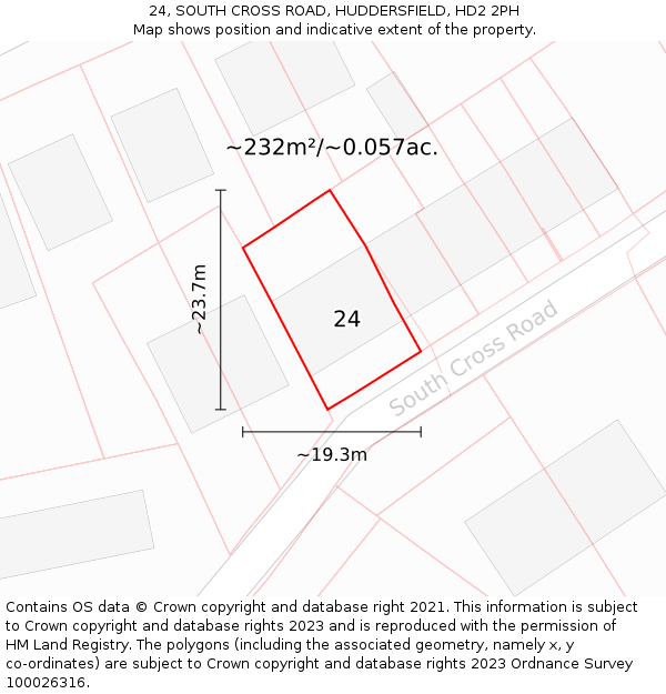 24, SOUTH CROSS ROAD, HUDDERSFIELD, HD2 2PH: Plot and title map