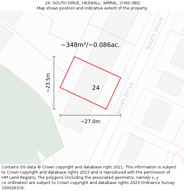 24, SOUTH DRIVE, HESWALL, WIRRAL, CH60 0BQ: Plot and title map