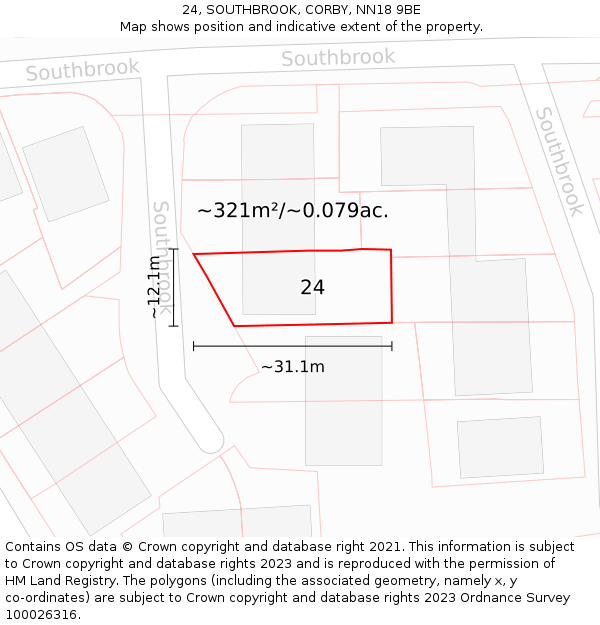 24, SOUTHBROOK, CORBY, NN18 9BE: Plot and title map