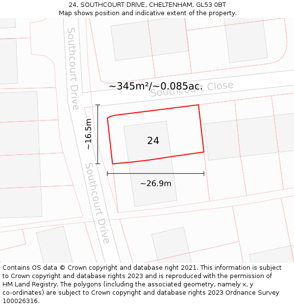 24, SOUTHCOURT DRIVE, CHELTENHAM, GL53 0BT: Plot and title map