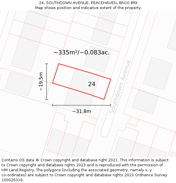 24, SOUTHDOWN AVENUE, PEACEHAVEN, BN10 8RX: Plot and title map