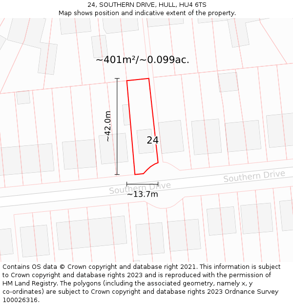 24, SOUTHERN DRIVE, HULL, HU4 6TS: Plot and title map