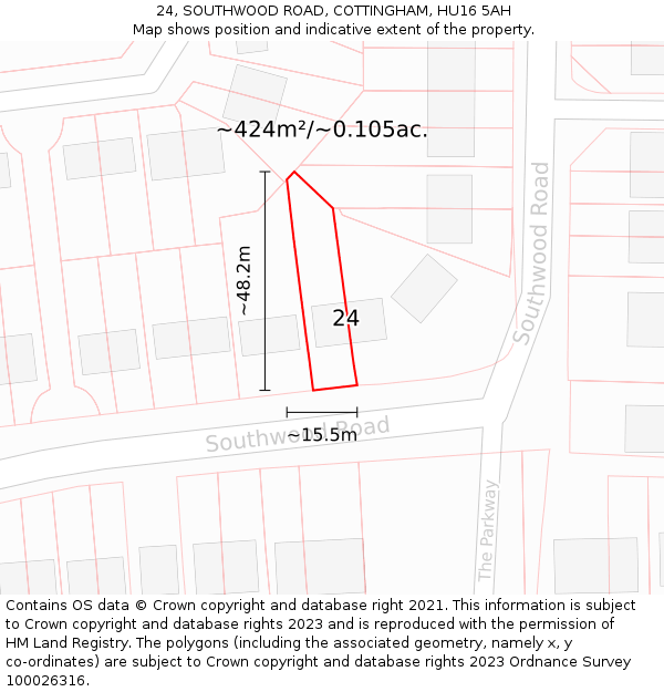24, SOUTHWOOD ROAD, COTTINGHAM, HU16 5AH: Plot and title map