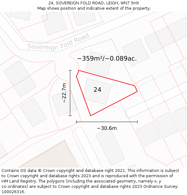 24, SOVEREIGN FOLD ROAD, LEIGH, WN7 5HX: Plot and title map