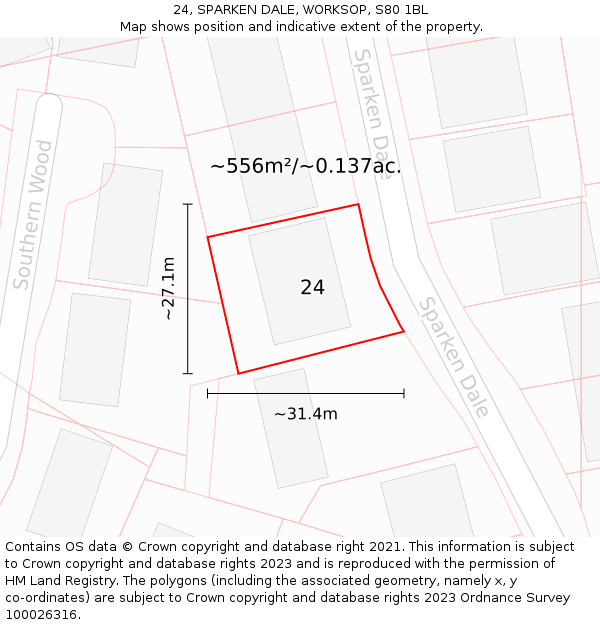 24, SPARKEN DALE, WORKSOP, S80 1BL: Plot and title map