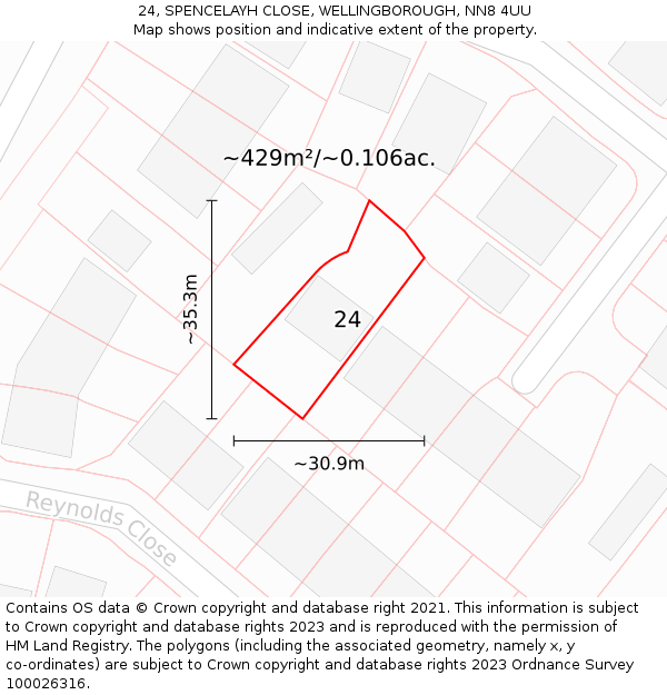 24, SPENCELAYH CLOSE, WELLINGBOROUGH, NN8 4UU: Plot and title map