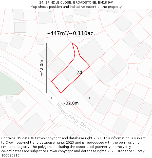 24, SPINDLE CLOSE, BROADSTONE, BH18 9WJ: Plot and title map