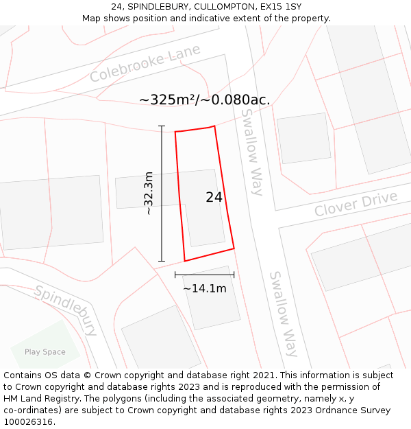 24, SPINDLEBURY, CULLOMPTON, EX15 1SY: Plot and title map