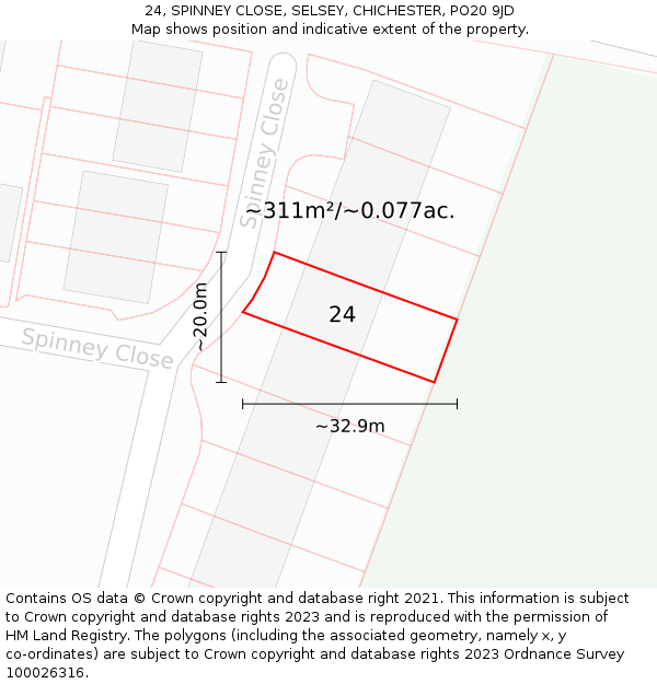 24, SPINNEY CLOSE, SELSEY, CHICHESTER, PO20 9JD: Plot and title map