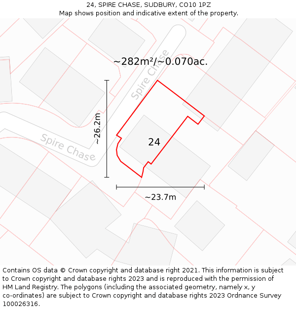 24, SPIRE CHASE, SUDBURY, CO10 1PZ: Plot and title map