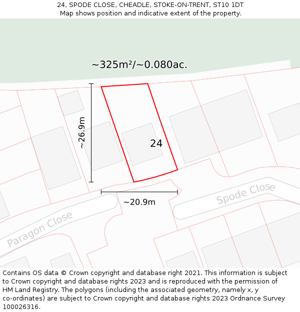 24, SPODE CLOSE, CHEADLE, STOKE-ON-TRENT, ST10 1DT: Plot and title map