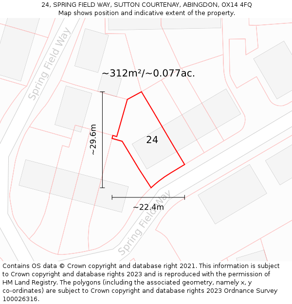 24, SPRING FIELD WAY, SUTTON COURTENAY, ABINGDON, OX14 4FQ: Plot and title map