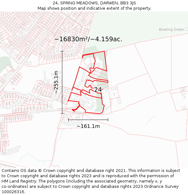 24, SPRING MEADOWS, DARWEN, BB3 3JS: Plot and title map