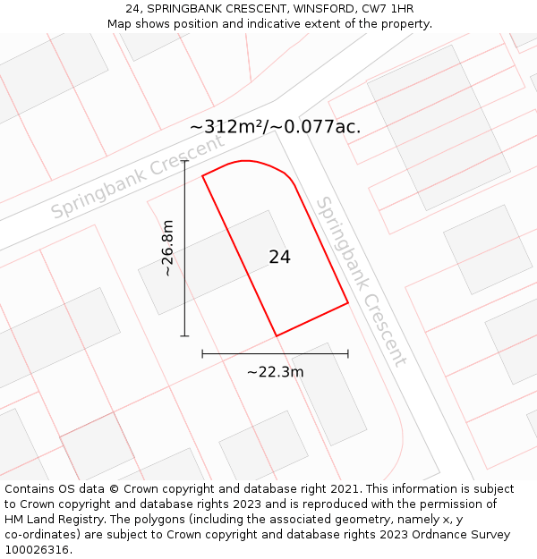 24, SPRINGBANK CRESCENT, WINSFORD, CW7 1HR: Plot and title map