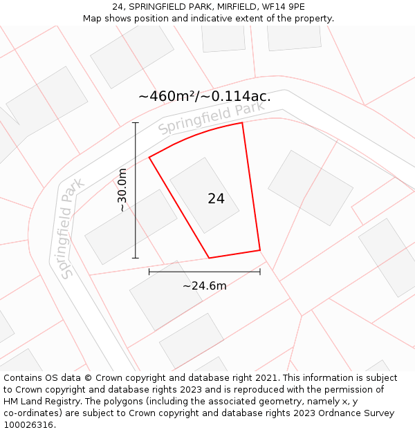 24, SPRINGFIELD PARK, MIRFIELD, WF14 9PE: Plot and title map