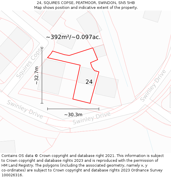 24, SQUIRES COPSE, PEATMOOR, SWINDON, SN5 5HB: Plot and title map