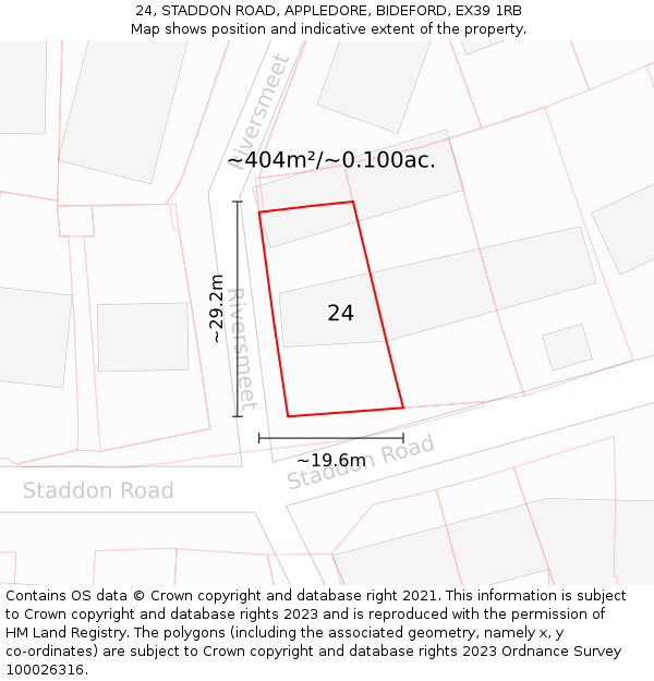 24, STADDON ROAD, APPLEDORE, BIDEFORD, EX39 1RB: Plot and title map