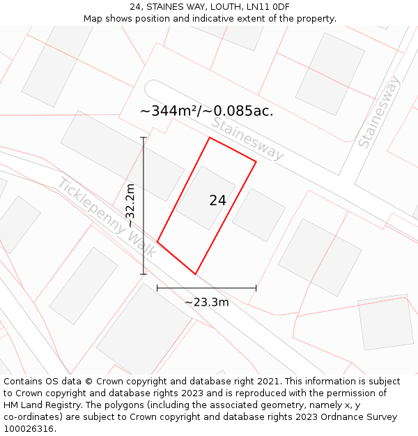 24, STAINES WAY, LOUTH, LN11 0DF: Plot and title map