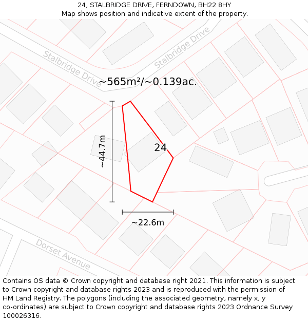 24, STALBRIDGE DRIVE, FERNDOWN, BH22 8HY: Plot and title map