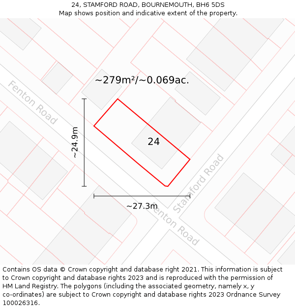 24, STAMFORD ROAD, BOURNEMOUTH, BH6 5DS: Plot and title map