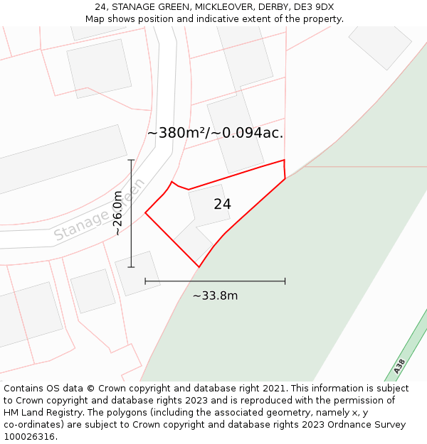 24, STANAGE GREEN, MICKLEOVER, DERBY, DE3 9DX: Plot and title map