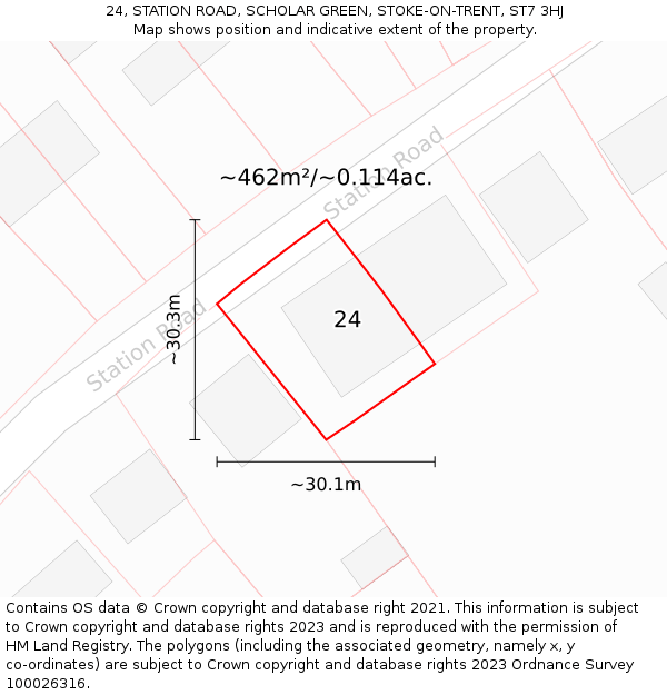 24, STATION ROAD, SCHOLAR GREEN, STOKE-ON-TRENT, ST7 3HJ: Plot and title map