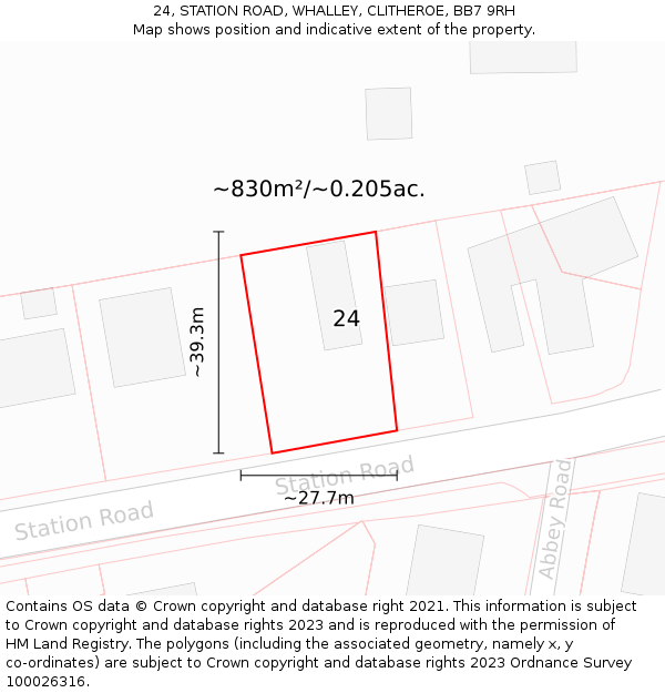 24, STATION ROAD, WHALLEY, CLITHEROE, BB7 9RH: Plot and title map