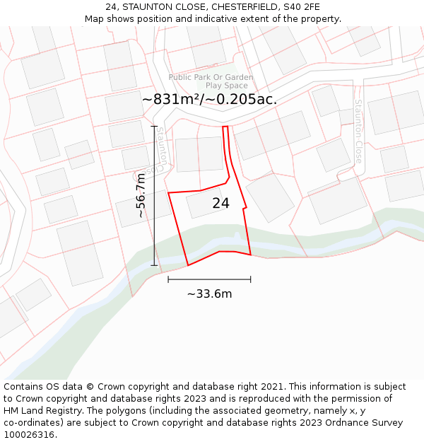 24, STAUNTON CLOSE, CHESTERFIELD, S40 2FE: Plot and title map