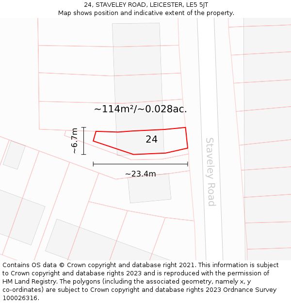 24, STAVELEY ROAD, LEICESTER, LE5 5JT: Plot and title map