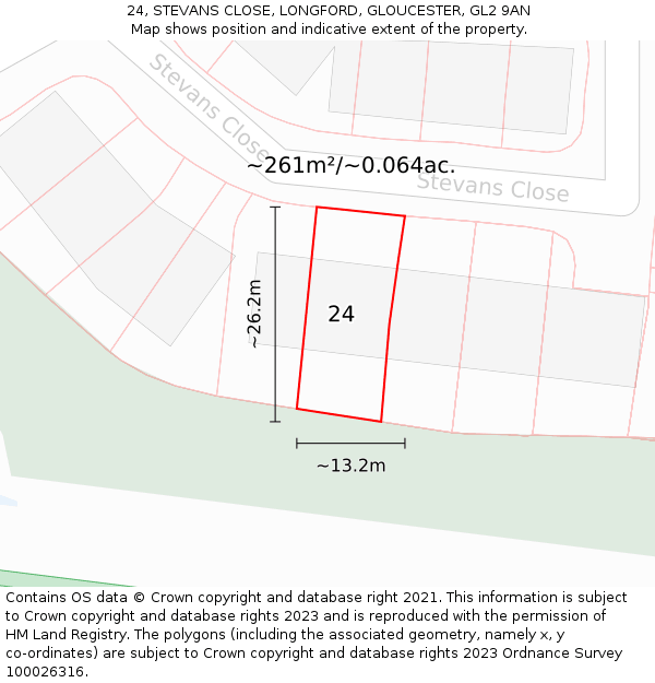 24, STEVANS CLOSE, LONGFORD, GLOUCESTER, GL2 9AN: Plot and title map