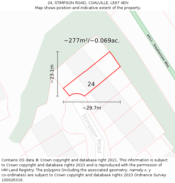 24, STIMPSON ROAD, COALVILLE, LE67 4EN: Plot and title map