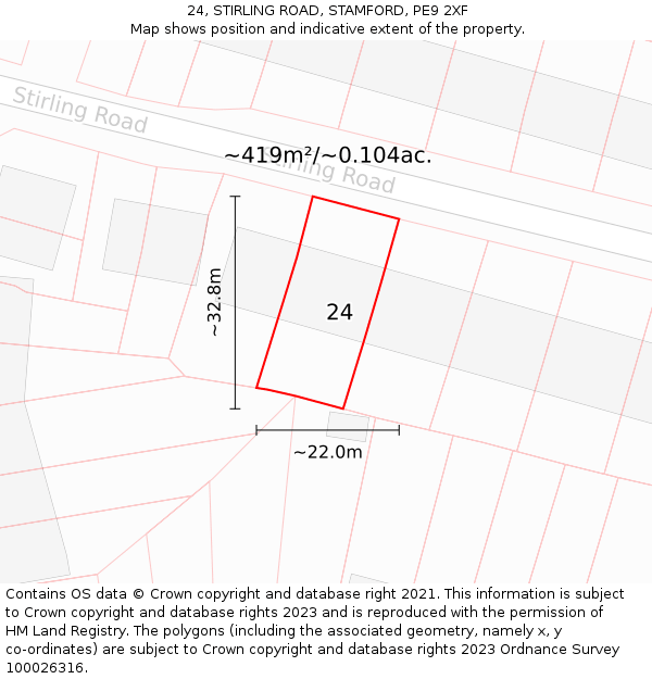 24, STIRLING ROAD, STAMFORD, PE9 2XF: Plot and title map