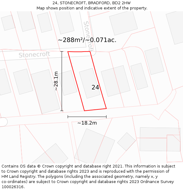 24, STONECROFT, BRADFORD, BD2 2HW: Plot and title map