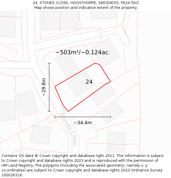 24, STONES CLOSE, HOGSTHORPE, SKEGNESS, PE24 5NZ: Plot and title map