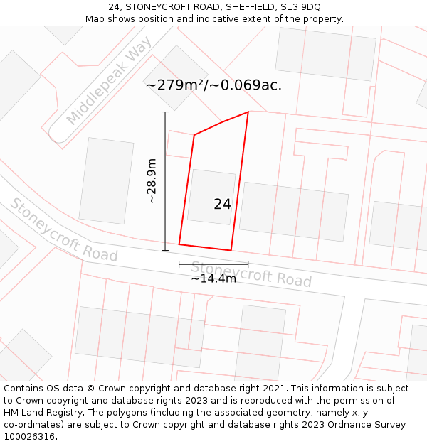 24, STONEYCROFT ROAD, SHEFFIELD, S13 9DQ: Plot and title map