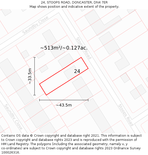 24, STOOPS ROAD, DONCASTER, DN4 7ER: Plot and title map