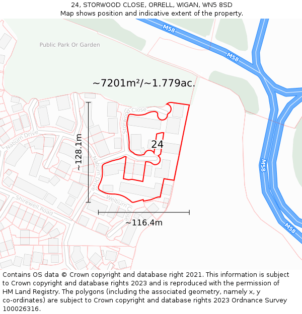 24, STORWOOD CLOSE, ORRELL, WIGAN, WN5 8SD: Plot and title map