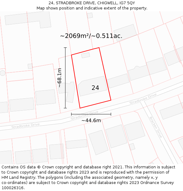 24, STRADBROKE DRIVE, CHIGWELL, IG7 5QY: Plot and title map