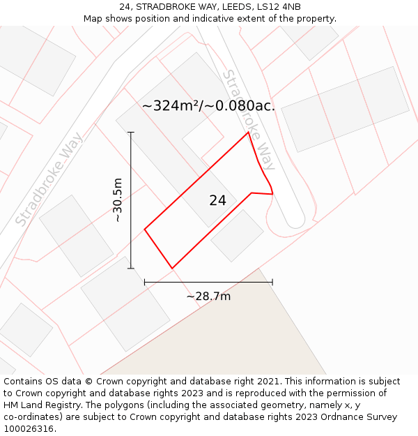 24, STRADBROKE WAY, LEEDS, LS12 4NB: Plot and title map