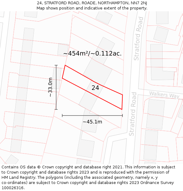 24, STRATFORD ROAD, ROADE, NORTHAMPTON, NN7 2NJ: Plot and title map