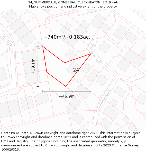 24, SUMMERDALE, GOMERSAL, CLECKHEATON, BD19 4AH: Plot and title map