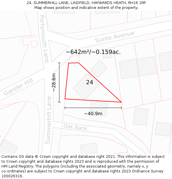 24, SUMMERHILL LANE, LINDFIELD, HAYWARDS HEATH, RH16 1RP: Plot and title map