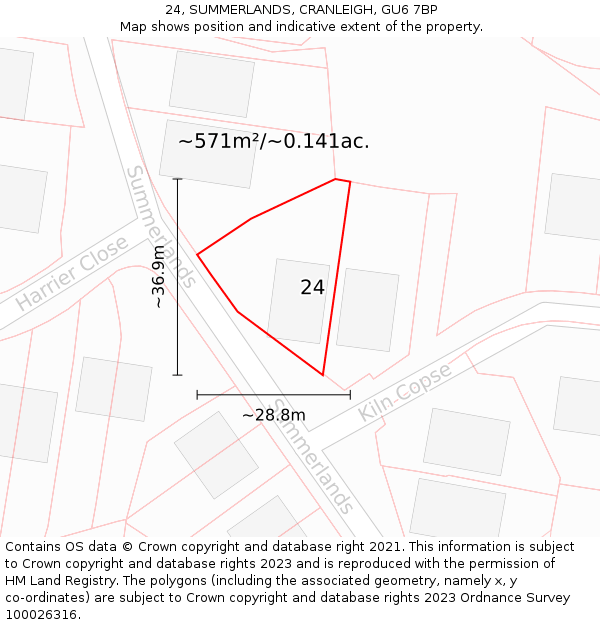 24, SUMMERLANDS, CRANLEIGH, GU6 7BP: Plot and title map