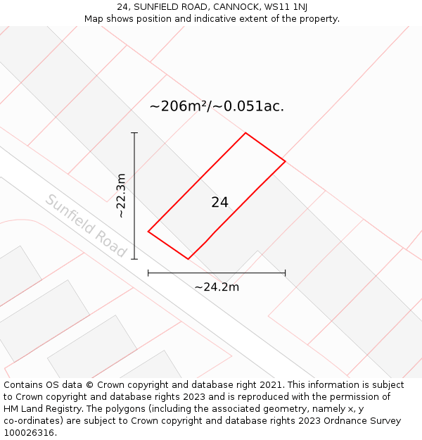 24, SUNFIELD ROAD, CANNOCK, WS11 1NJ: Plot and title map